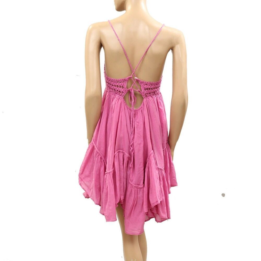 Free People Free-Est Sandoll Cotton Mini Dress Crochet Zigzag Tiered L 287492 - Picture 6 of 7